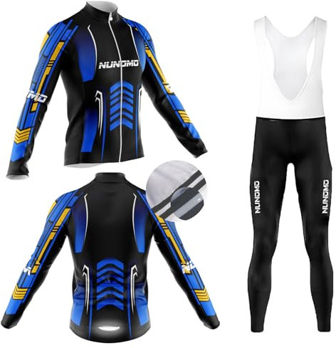 Radtrikot Set Herren Langarm Fleece Fahrradbekleidung Anzug Männer schnell trocknend Radjacke+ Lange Radlerhose mit 9D Gepolsterten Trägerhosenfür MTB Outdoor (#4A,5XL)