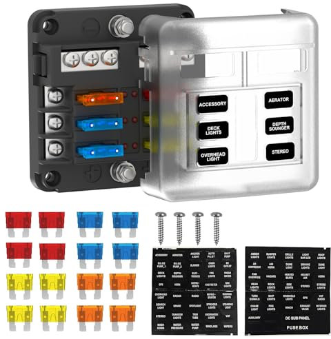 UCkasayfy 6 Fach KFZ Sicherungshalter 12v Sicherungskasten Flachsicherung ATC/ATO 16 Sicherungen fuse holder mit LED-Anzeige für car auto, boat, camper, caravan