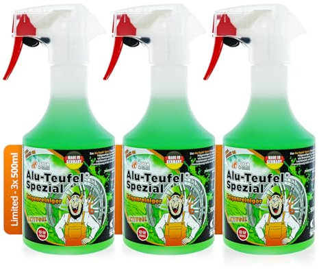 TUGA Alu-Teufel Spezial 3x500 ml Felgenreiniger Aktiv-Gel für glänzende Alufelgen dank säurefreier Schmutzentfernung 1l Made in Germany, Grün