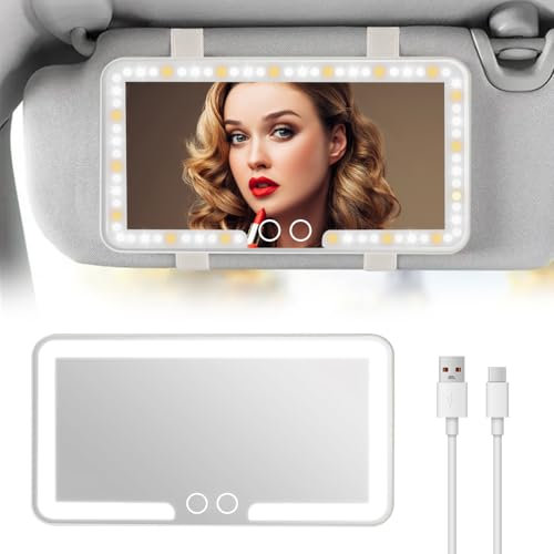 iKALULA Auto Kosmetikspiegel, Schminkspiegel mit Licht für Auto (3 Licht Modus), Baby Kinder Rückspiegel, Sonnenblende Spiegel, USB Wiederaufladbar, Autovisier Kosmetikspiegel für LKW, SUV (Weiß)