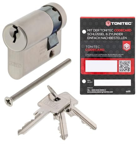 ABUS A93 Schließzylinder gleichschließend individuell gefertigt, Türzylinder Schließanlage mit 3 Schlüssel und ToniTec Codecard, Profil C73 Größe 10/70 mm Halbzylinder