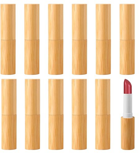 WANDGU Leer Lippenstift Lippenstifthülsen Bambusschale: 12 Stück Nachfüllbar Leer Lippenstifthülsen, Hülsen DIY Lippen Balm Tubes Container Hausgemachte Lippenbalsams