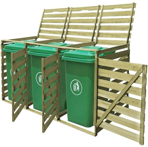 Juroupi Mülltonnenbox für 3 Tonnen 240 L Imprägniertes Holz wasserdichte Gartenbox Outdoor Storage