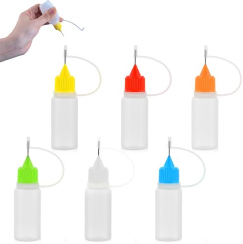 6 Stück Nadelflasche, 10ml Dosierflasche, Plastikflaschen, Plastikflasche, Leimflasche Leer, leere Kleberflasche, Präzisionsflasche mit Nadelspitze, Nadelspitze Applikator Flasche (10ml)