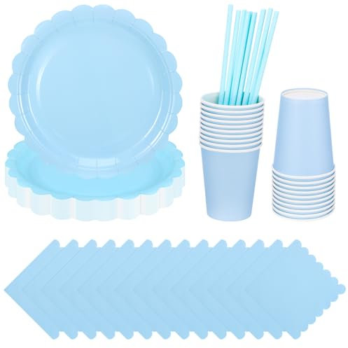 Blue Party Tableware Set,80PCS Paper Plates and Napkins,Disposable Tableware Set 20 Guests,Baby Blue Party Decorations for Table Decorations