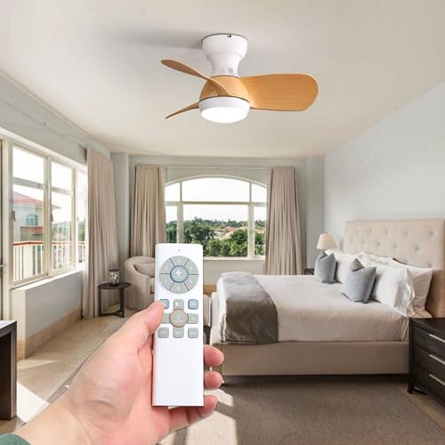 HYBEC - Ventilador de techo blanco 58 cm con luz LED 20W regulable | Motor DC 6 velocidades | Mando a distancia | Aspas efecto madera | Ideal para dormitorios o cocinas modernas