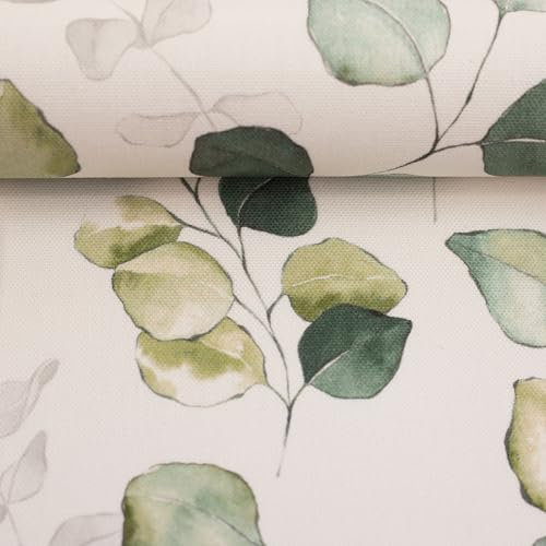 Dekostoff Canvas LINA Eukalyptus - Florale Designs - Eukalyptus – Öko-Tex Standard 100 – Made in Europe – Meterware ab 50 cm – robust & vielseitig (Eukalyptus, grün)