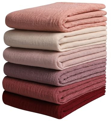 Febfim 6PCS Women Soft Cotton Linen Crinkle Scarves Shawl Fashion Muslin Ladies Priceable Hijab Head Scarf (Color 2)