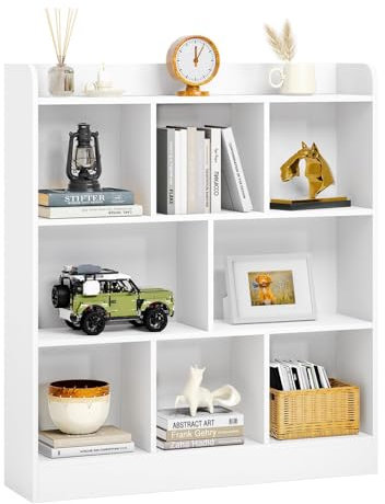 Nordivale Bücherregal Weiß, Regal Weiß, Würfelregal, Standregal, 8 offene Fächer horizontal vertikal oder kopfüber verwendbar für Wohnzimmer Schlafzimmer Büro