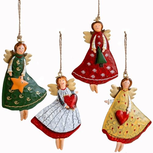 DAHI 4pcs Engel Metallanhänger für den Weihnachtsbaum Schutzengel Christbaumschmuck aus Metall - Weihnachtsdeko (bunt A)