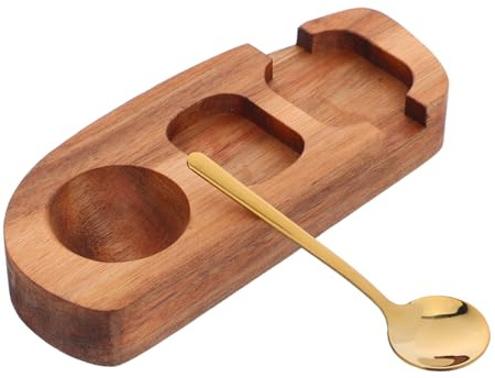 Yardenfun Natural Wood Egg Storage Tray with Spoon Smooth Polished Wooden Egg Holder for Countertop Display Home and Restaurant Use