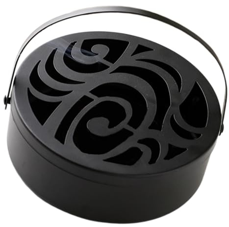 TOBBOMEY Holder with Cover, Portable Iron Incense Rack Box in Black with Built-in Coil Tray, Metal Mosquitoes Incense Holder Suitable for Home and Outdoor Use