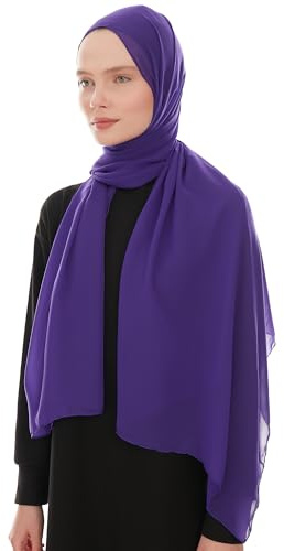 Ayisah chiffong hijab halsduk för kvinnor – chiffong hijab muslimsk huvudduk sjal – mjuk mode halsduk muslimsk huvudduk sjal, Lila, 70x180 cm