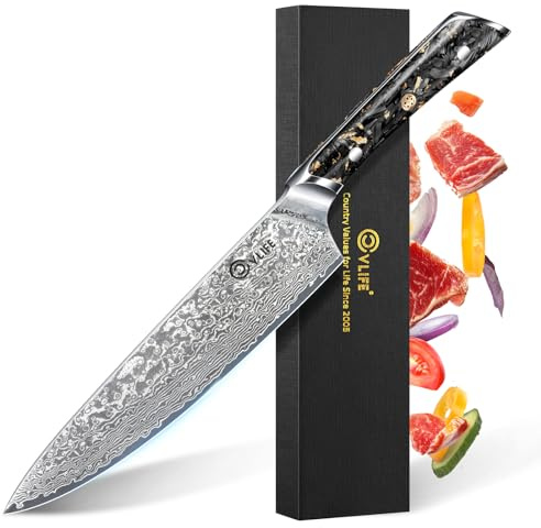 CVLIFE Chef Knife, 8 Damascus Steel Knife with High Carbon 10Cr15Mov Core