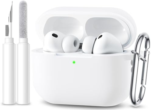 Maledan für AirPods Pro 3 Hülle (2025) - Weich Silikon Stoßfeste Schutzhülle Kompatibel mit Apple AirPods Pro 3 Case Cover mit 3-in-1 Reinigungskit & Karabiner [LED Sichtbar],Weiß
