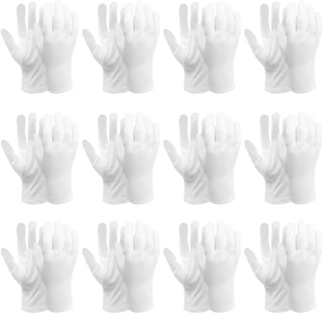 BORISCA 24 Stück (12 Paar) Baumwollhandschuhe Weiß, Stoffhandschuhe Weiße Handschuhe Baumwolle, Feuchtigkeitsspendende Handschuhe für Handfeuchtigkeitspflege und Schmuckprüfung Verwendet