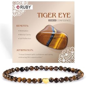 RUBY Edelstein Perlen Armband für Frauen, 4mm Perlen und 18K Vergoldet Edelstahlherz Armbänder Damen,elastischer Schmuck Yoga,Geschenk zum Muttertag-Inklusive Geschenkbox Holz