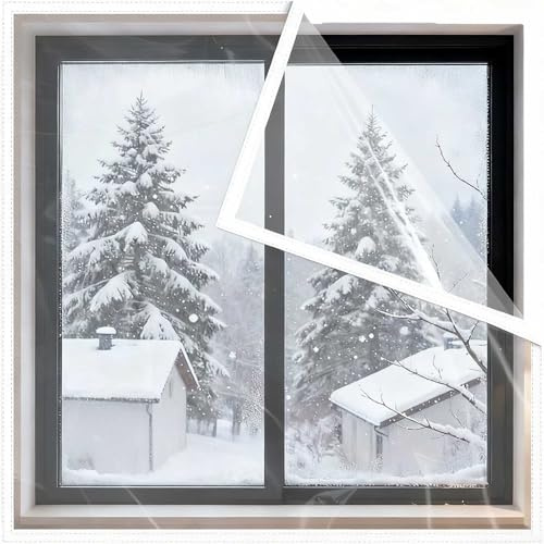 Fensterisolierungsset, 150x180cm Transparent Fenster-Isolierfolie, Entfernen, Gegen Kondenswasser, Selbstklebend Wiederverwendbar, Fenster Isolierung Gegen Kälte(130x140cm)