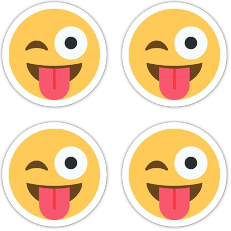 Laminierte Aufkleber: 150 mm, 4 Stück - wetterfester extra großer Emoticon Smiley zwinkert mit Zunge Premium Sticker