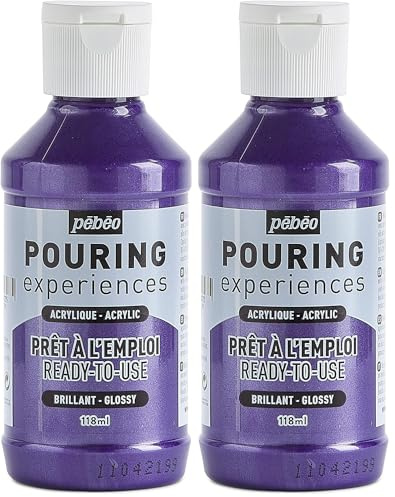 PEBEO Pouring Expériences-Peinture Acrylique Pré-mélangée Prête à l'emploi-Idéal pour Fluid Art, Violet métalique, 118 ml (Lot de 2)