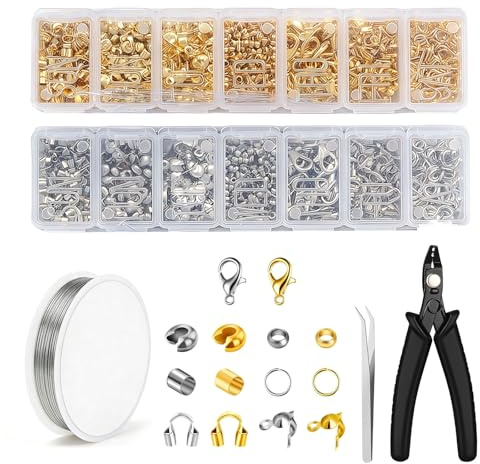 Jafaharug 1200-teiliges Schmuckherstellung Set – Quetschperlen, Karabinerverschlüsse, Jump Rings, Quetschzangen & Draht für DIY Halsketten & Armbänder (inkl. Organizerbox)