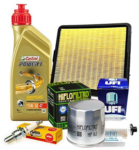 KIT TAGLIANDO PER BMW K100 RS 1983 - 1992 CON 4 LITRI OLIO CASTROL POWER 1 15W50 – 1 FILTRO OLIO HIFLO HF163 – 1 FILTRO ARIA MAHLE LX 75 – 1 FILTRO CARBURANTE UFI 3176000 – 4 CANDELE NGK DR7EA