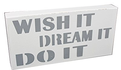 GILDE Deko Schild zum Stellen & Hängen aus Holz ~ weiß ~ Wish IT Dream IT DO IT