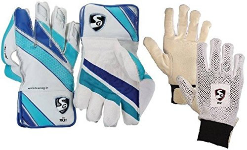 SG Combo von Zwei, EIN Paar hillite Wicket Keeping Handschuhe und EIN Paar 'Test' Innen Handschuhe (Herren) Cricket Kit