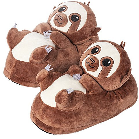 corimori 1847 Süße Plüsch Hausschuhe (10+ Designs) Faultier „Henry“ Slipper Einheitsgröße 3444 Unisex Pantoffeln Braun