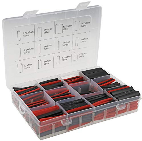 ChiliTec Schrumpfschlauch Box 560-teilig Innen Aussen Isolieren Abdichten Kabel 11 Größen Schrumpfrate 2:1 45mm lang Schwarz Rot