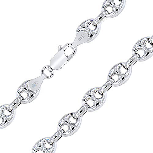PLANETYS - Hohl Kaffeebohne Bohnenkette 925 Sterling Silber Rhodiniert Kette - Halskette - 7.5 mm Breite - Längen: 55 cm