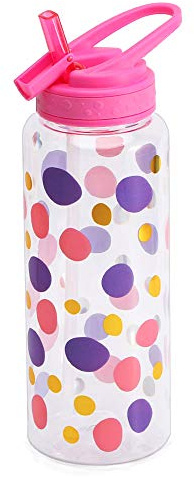 Lindo botella de agua con pajita para niñas mujeres, sin BPA, Tritan y a prueba de fugas y asa de transporte y bonito diseño, 950 ml (punto)