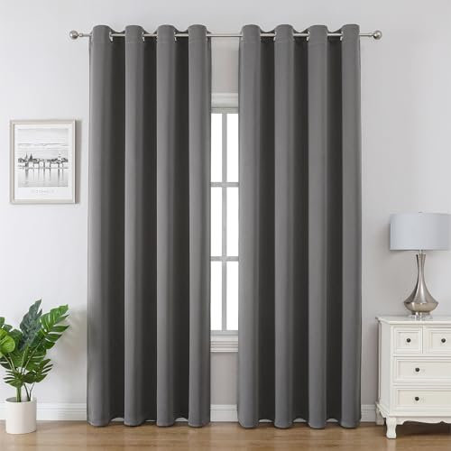 CUCRAF Blackout Curtains for Bedroom & Living Room, Light Grey 90 Inch Drop 2 Panels, Thermal Eyelet Black Out Curtains as Soundproof Room Dividers W46 x L90