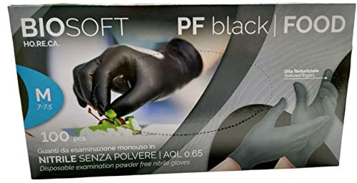 Rays SPA BIOSOFT PF black FOOD, Guanti in Nitrile Monouso Senza Polvere, Taglia M