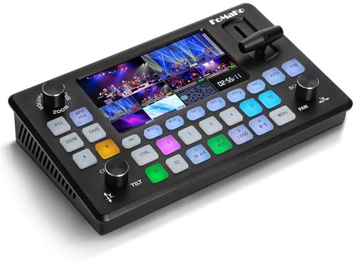 FoMaKo Video Mixer Switcher 5.5 Inch FHD LCD Screen 4-Channel HDMI Live Streaming Switcher 1080p 60FPS USB Recording USB3.0 Output PTZ Controller HDMI Video Switcher (KC601 Pro Black)