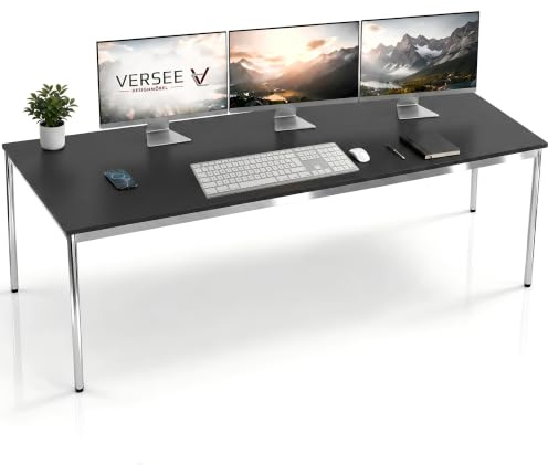 VERSEE Schreibtisch 200 x 80 cm Schwarz, stufenlos manuell höhenverstellbar 75,5–90 cm, bis 200 kg belastbar, SYSTEM8X, Made in Germany