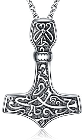 Thors Hammer Halskette Talisman kette Sterling Silber Nordischer Wikinger Keltischer Knoten Original Nordischer Wikinger Vegvisir Mjolnir Amulett Pagan Symbol Schmuck für Damen Teens Männer Unisex