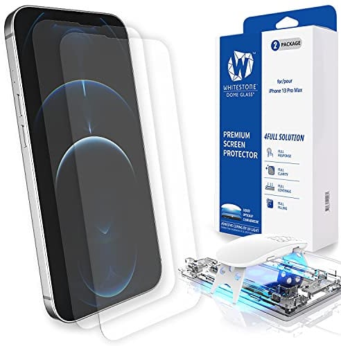 Whitestone Dome Glass Screen Protector for iPhone 13 pro max (6.7), Full Tempered Glass Shield with Liquid Dispersion Tech [Easy to Install Kit] Smart Phone Screen Guard - 2pack