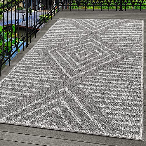 Carpetsale24 Alfombra de Exterior, Color Gris, diseño a Rayas, 110123, Alfombra Corredor, Alfombras para terraza-balcón-jardín o Cocina, 80 x 150 cm