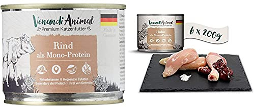 Venandi Animal Premium Nassfutter für Katzen, Rind als Monoprotein, 6 x 200 g, 1.2 kg & Premium Nassfutter für Katzen, Huhn als Monoprotein, 6 x 200 g, 1.2 kg