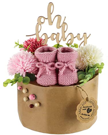 Öko Windeltorte ECO FRIENDLY aus Bio Windeln | Premium Geschenk zur Geburt | nahezu Plastikfrei* (S, altrosa)