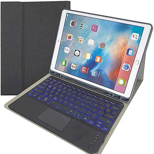 LGQ Funda Teclado para iPad Pro 12,9 2017/2015 (Modelo Antiguo, 2ª/1ª Gen) [Teclado Retroiluminado 7 Colores] Teclado Español Ñ Inalámbrico Bluetooth Desmontable Magnético con Portalápices,Negro