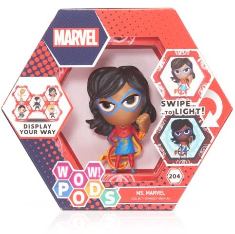 WOW! PODS Marvel Avengers Collection - Ms Marvel | Superhero Light-Up Bobble-Head Figure | Official Marvel Collectable Toys & Gifts | Number 204 in Series,Grey Age 3+
