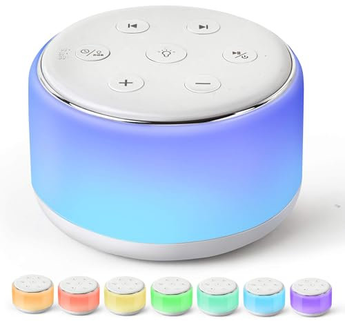 FamiSym White Noise Sound Machine Baby per dormire con luce notturna - 34 suoni lenitivi, macchina ricaricabile per bambini e adulti, macchina portatile per ninna ninna nanna, succhietto per bambini e