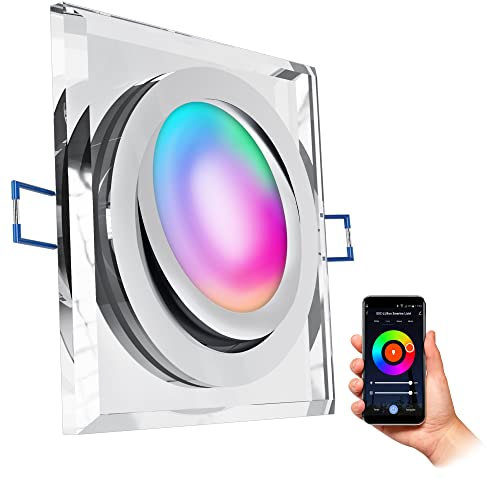 SSC-LUXon Einbaustrahler LED flach Smart aus Glas schwenkbar - Deckenspot mit RGBW Lampe 230V (kompatibel mit Alexa, Siri & Google)
