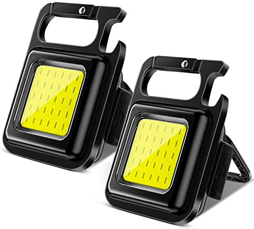 Linterna LED Recargable 2 Piezas Mini Linterna LED Luz de Trabajo 800 Lúmenes COB Llavero Antorcha Impermeable USB Recargable con Imán Abrebotellas Gancho para Camping Emergencia Reparaciones Pesca