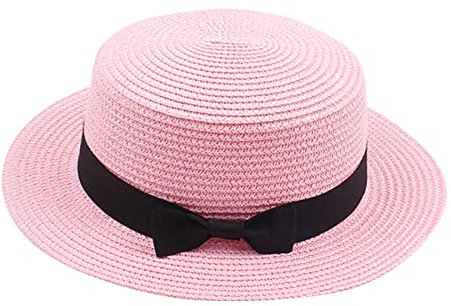 Tocados Sombreros Y Pamelas Niños Niñas Sombrero de Paja para de Playa de Verano Visera Plegable Floppy Sombreros Ancha con Bowknot De Playa (G, One Size)