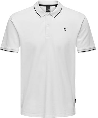 ONLY & SONS Onsfletcher Men's Polo Shirt Regular Fit XS S M L XL XXL, Bright White Black Contrast Stripe, XXL
