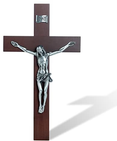 DCCXN Handmade Catholic Solid Wooden Wall Crosses,Crucifix Wall Crosses for Home Decor with Silver Jesus Christ-10 Inch