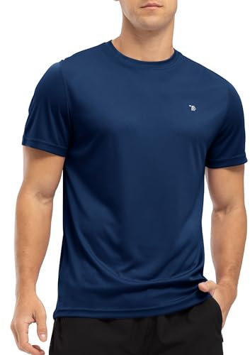 YSENTO Mens Rash Guards UV Swim Tops Rash Vest Quick Dry UPF 50+ Short Sleeve Running Sports Gym Tops(Navy,L)